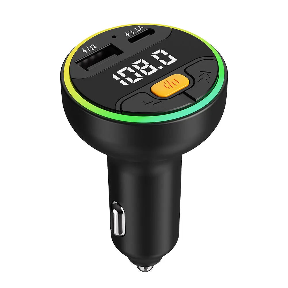 Émetteur FM Voiture Bluetooth 5.3 – Charge USB+Type-C Mains Libres Lecteur MP3 Lumières Ambiance 12-24V – CLEVI Paris
