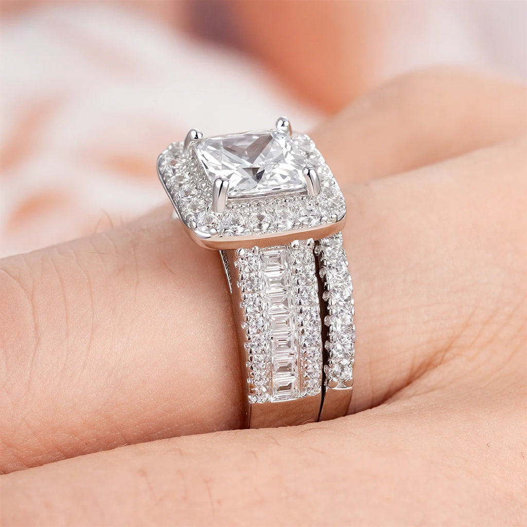 Coffret 2 Bagues Fiançailles Femme – Moissanite Taille Princesse 1,5CT Argent 925