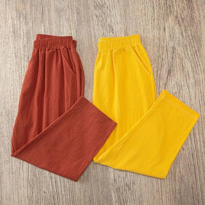 Sarouel Femme Coton Lin Casual Loose Taille Élastique Été – CLEVI Paris