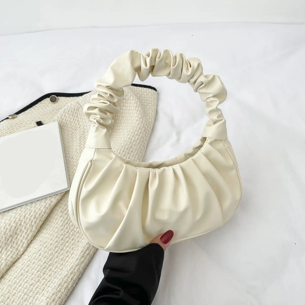 Sac Cloud Bag Plissé Femme en TPU — Hobo, Bandoulière, Noir & Blanc, 28x17x7cm | CLEVI Paris