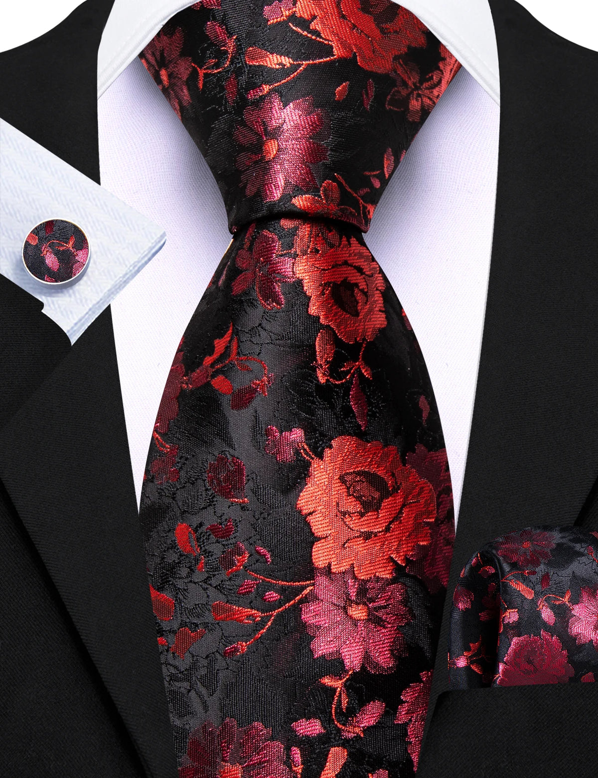 Ensemble cravate homme 3 pièces jacquard floral – CLEVI Paris