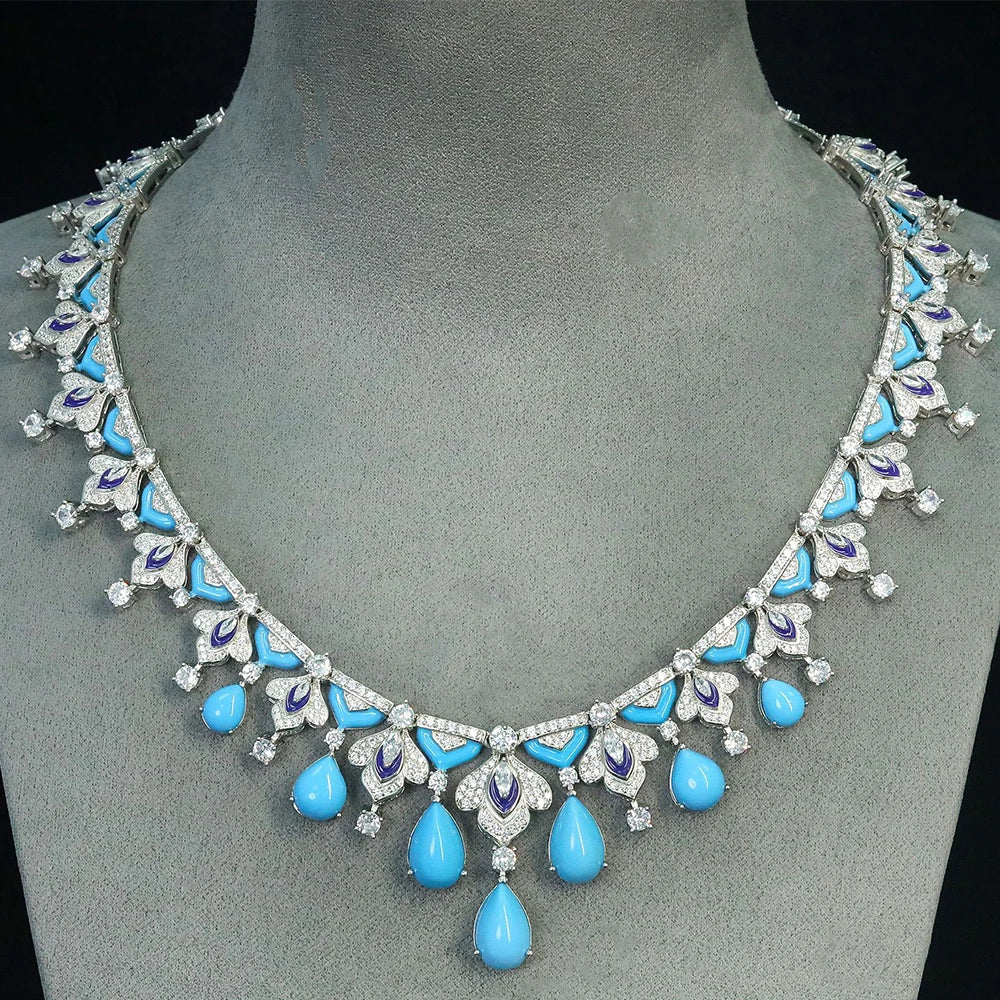 Collier Pendentif Vintage Turquoise Saphir Argent 925 – CLEVI Paris