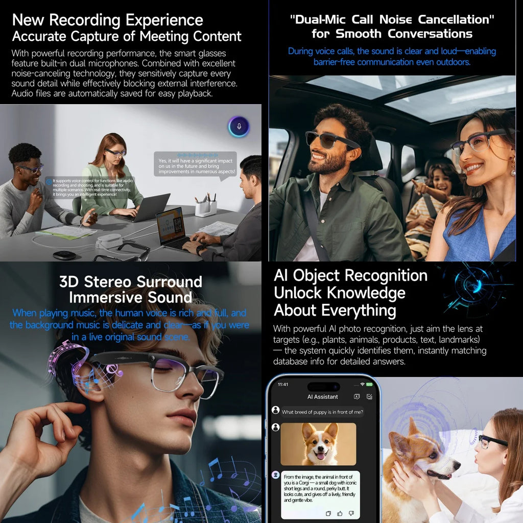 Lunettes Connectées IA KULANNDER 2025 — Caméra 8MP, Traduction 100+ Langues, Appels BT, ChatGPT | CLEVI Paris