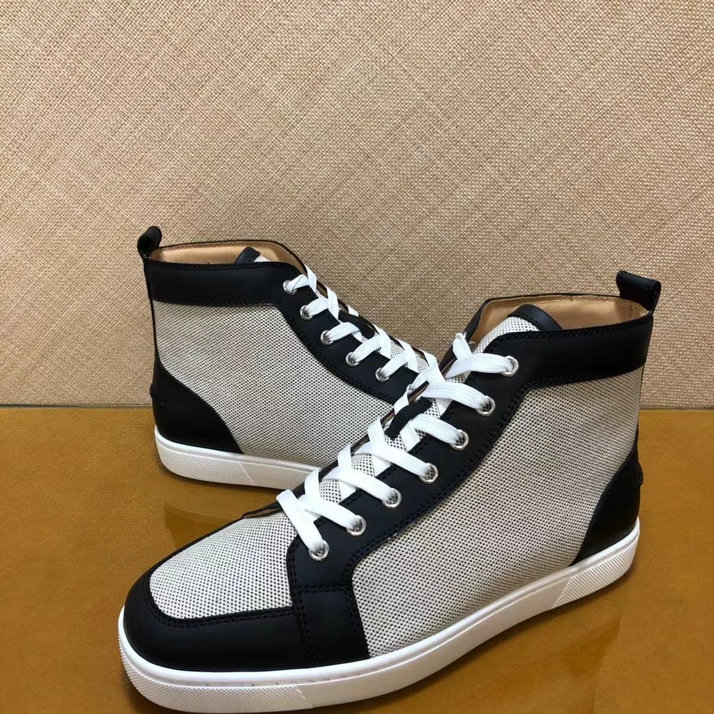 Sneakers Montantes Cuir Véritable Gris Noir Blanc Homme – Semelle Rouge, Lacets, Tailles 35-48 – CLEVI Paris