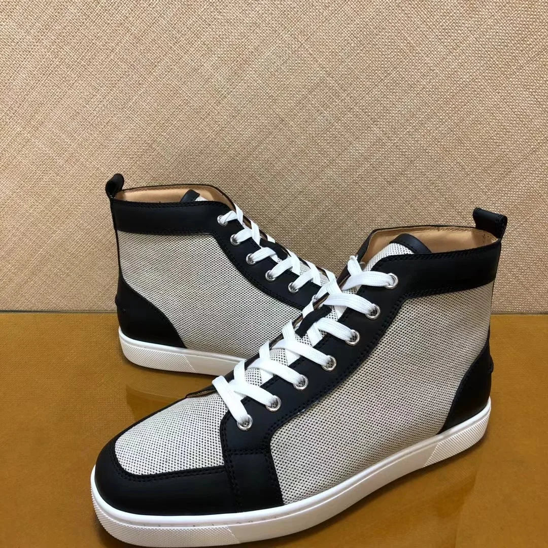 Sneakers Montantes Cuir Véritable Gris Noir Blanc Homme – Semelle Rouge, Lacets, Tailles 35-48 – CLEVI Paris
