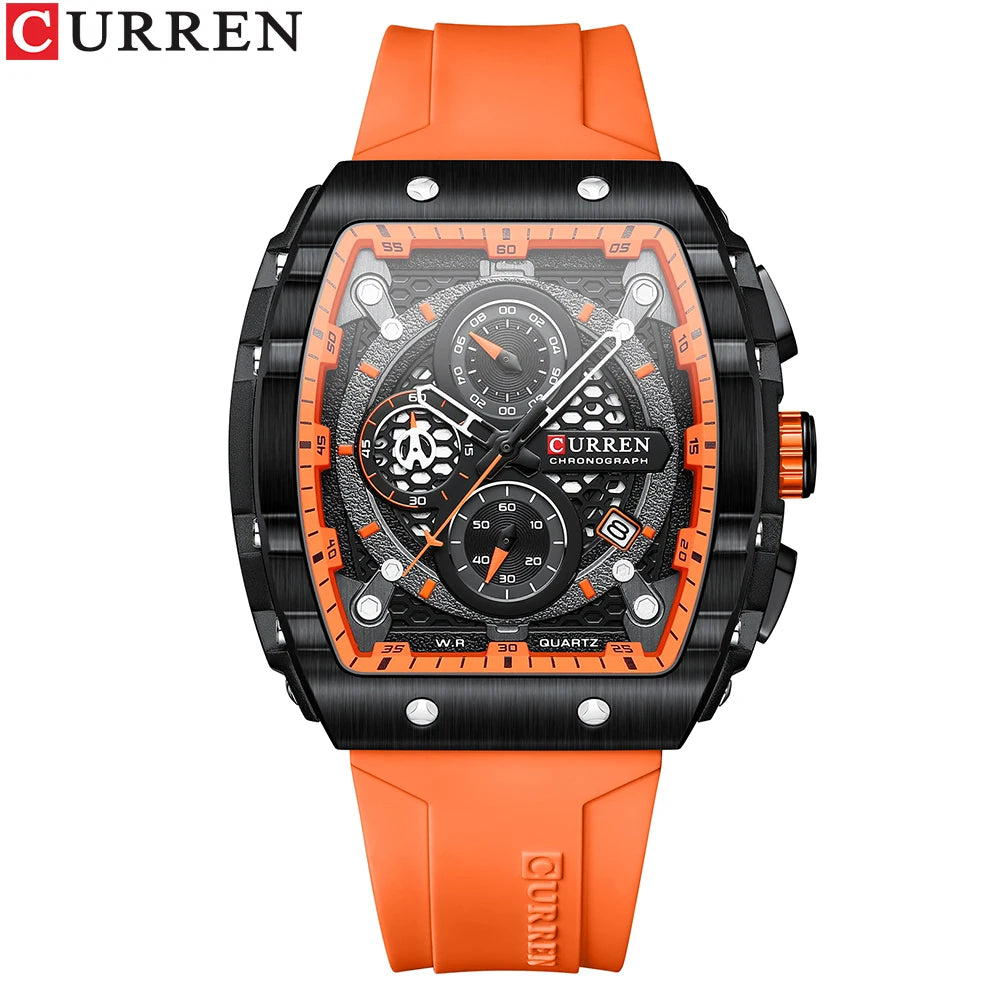 CURREN Montre Quartz Homme Rectangulaire Chronographe Silicone Lumineux 47mm Mouvement Japonais – CLEVI Paris