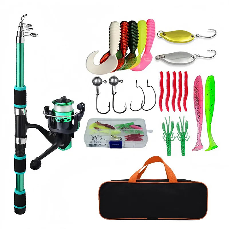 Kit de Pêche Complet Télescopique | Canne Fibre de Verre 1,8 m, Moulinet Spinning, Leurres & Accessoires – CLEVI Paris