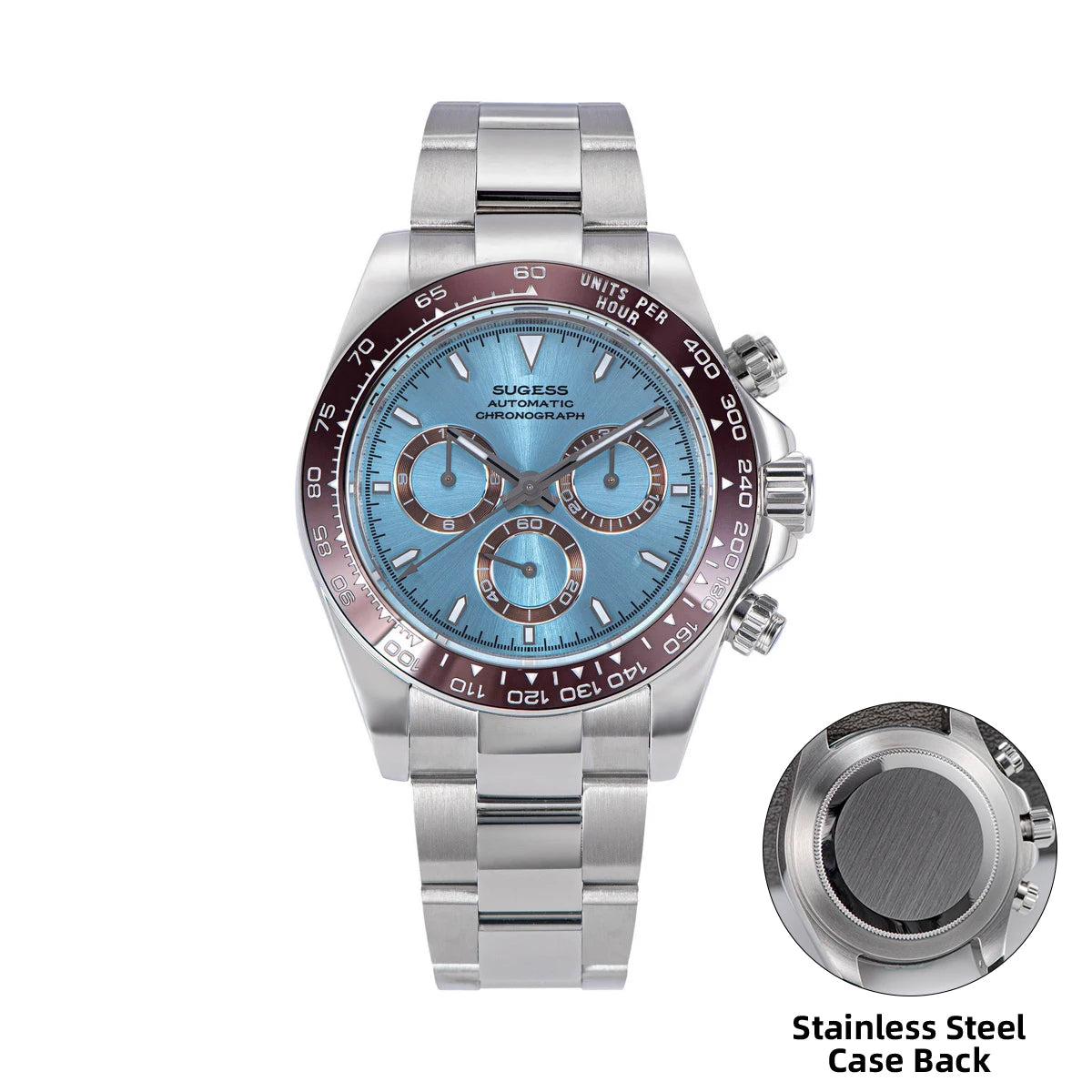 SUGESS Montre Automatique Homme Chronographe Peacock SL-4801 Saphir Acier 39mm 50m – CLEVI Paris