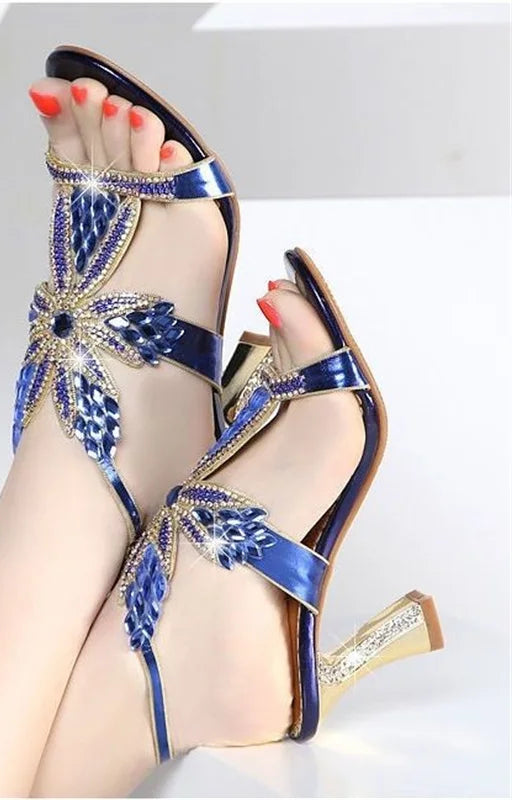 Sandales Femme Talon Carré Cuir Véritable Strass Bout Ouvert Mariage – CLEVI Paris