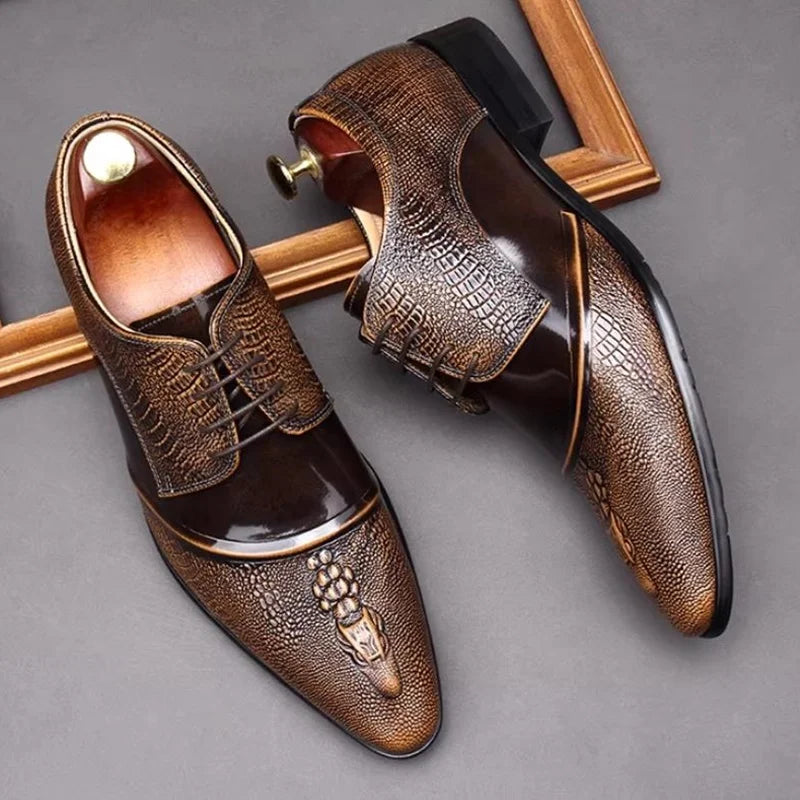 Oxford Homme Cuir Véritable Motif Crocodile Embossé Bout Pointu – CLEVI Paris