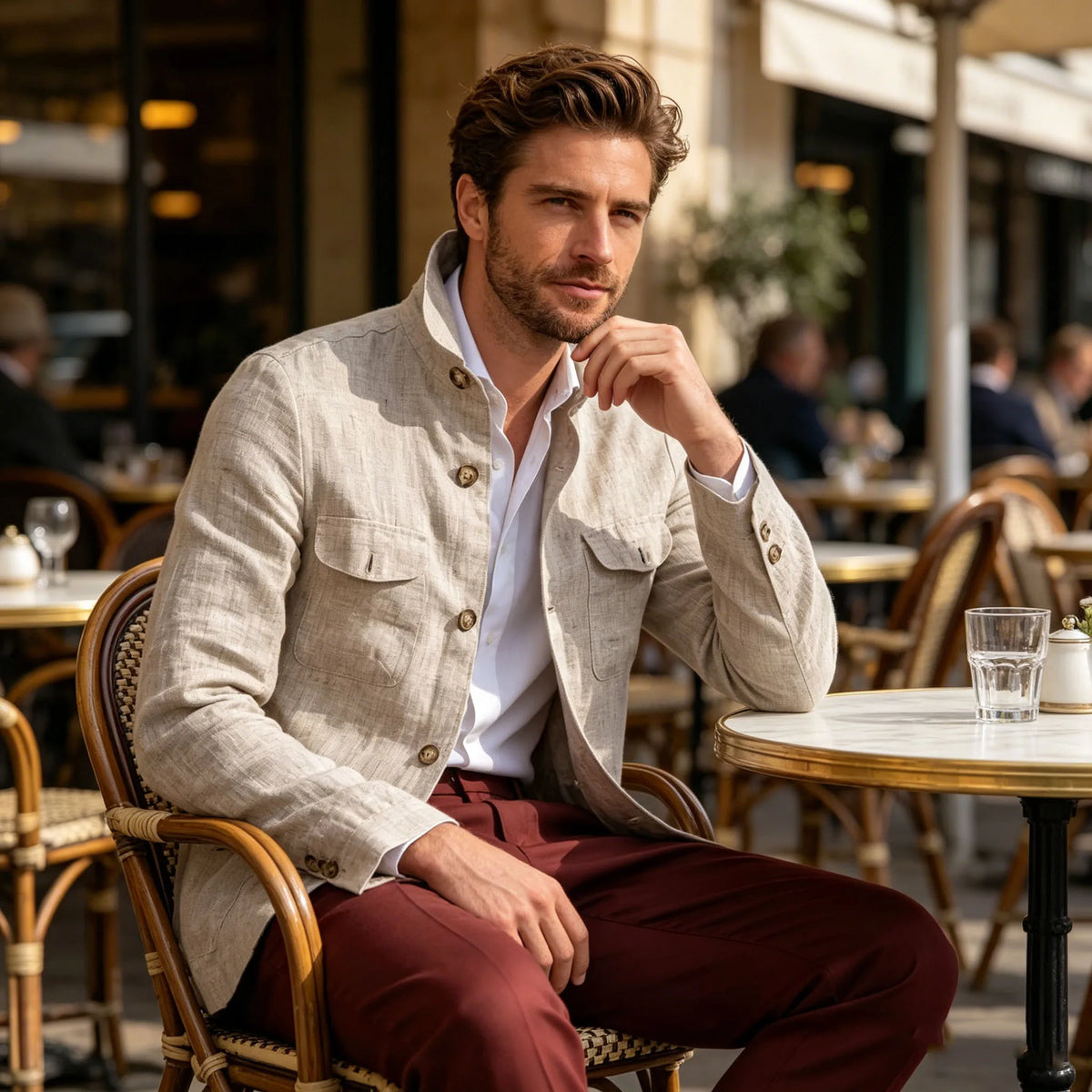 Veste Safari Lin Homme Col Montant – CLEVI Paris