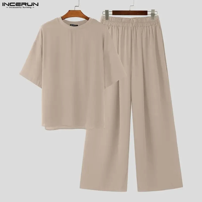 Ensemble Homme T-Shirt Col Rond + Pantalon Loose Streetwear Casual – CLEVI Paris