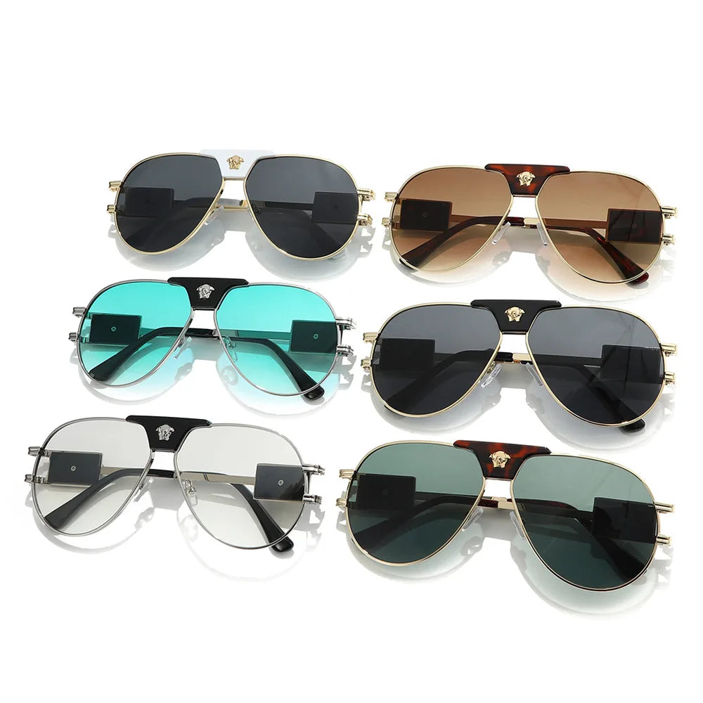 Lunettes de Soleil Aviateur Classique UV400 Monture Alliage Décor Tête de Taureau Femme – CLEVI Paris
