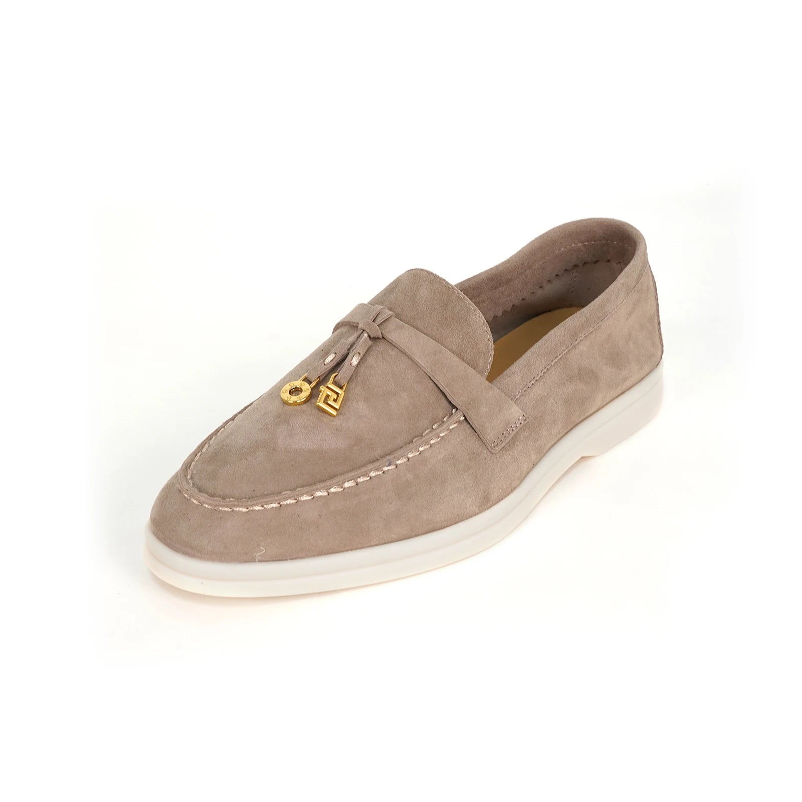 Mocassins Femme Daim Mouton Bout Rond Décoration Métal Slip-On Semelle Antidérapante – CLEVI Paris