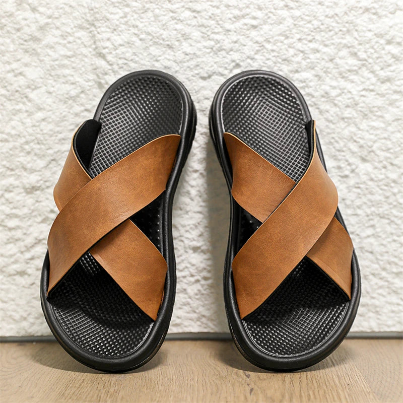 Sandales Homme Cuir Respirantes Semelle Souple | Noir, Marron & Orange – CLEVI Paris