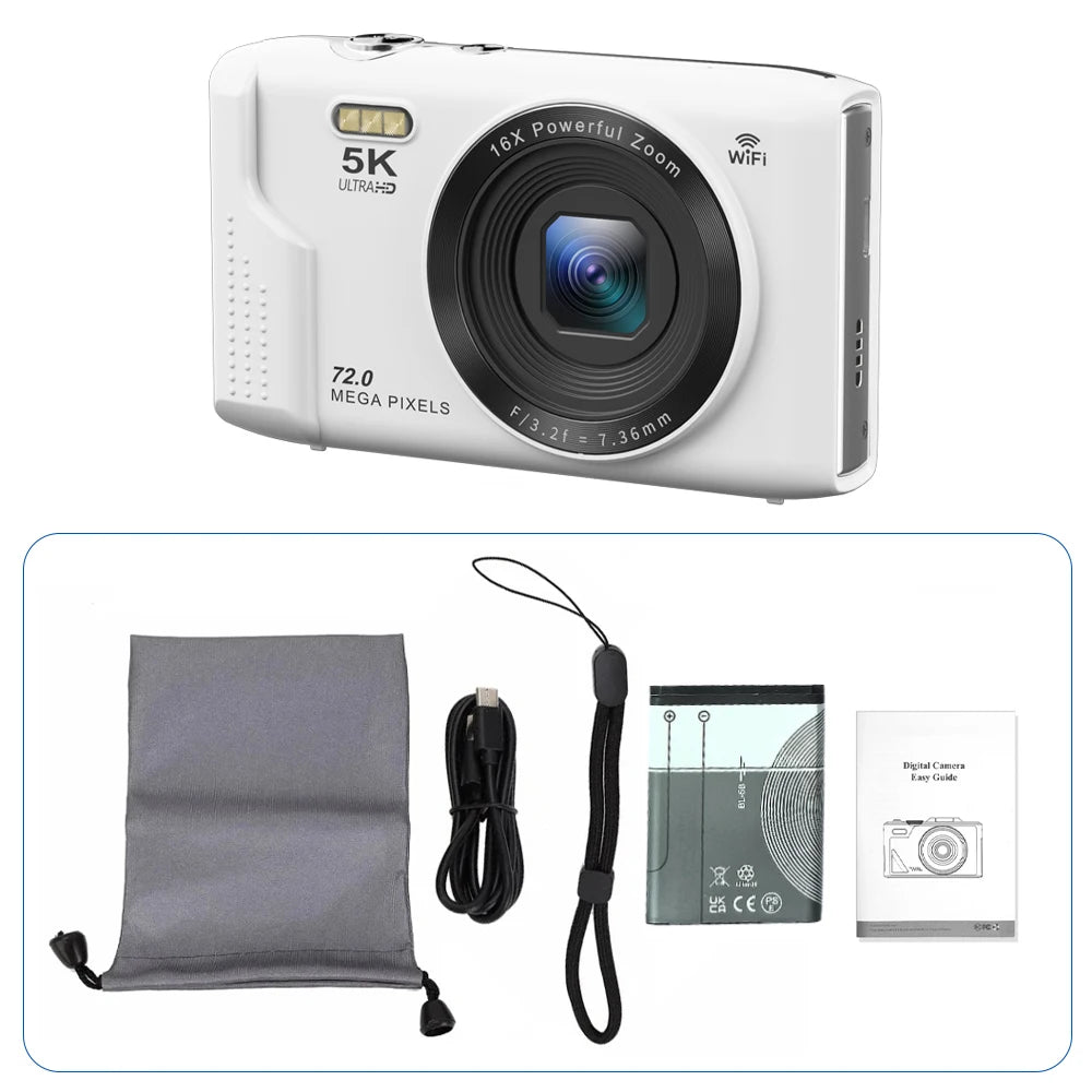 Appareil Photo Compact 5K 72MP OURLIFE – WiFi, Écran 2.8", Zoom 16x, Vlogging & YouTube