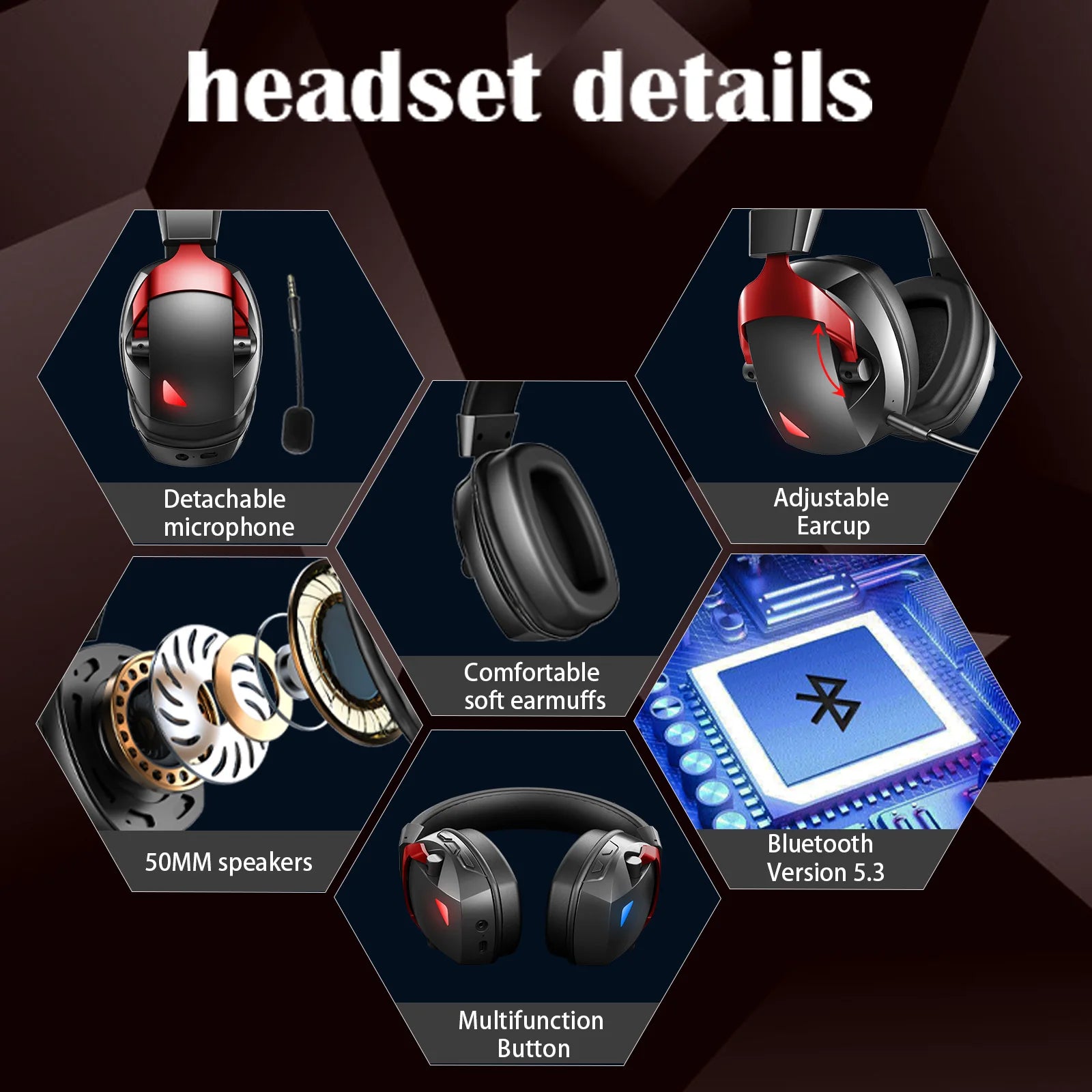 Casque Gaming Sans Fil Acinaci – Micro Détachable, 2.4G / Bluetooth / Jack 3.5mm, 36H