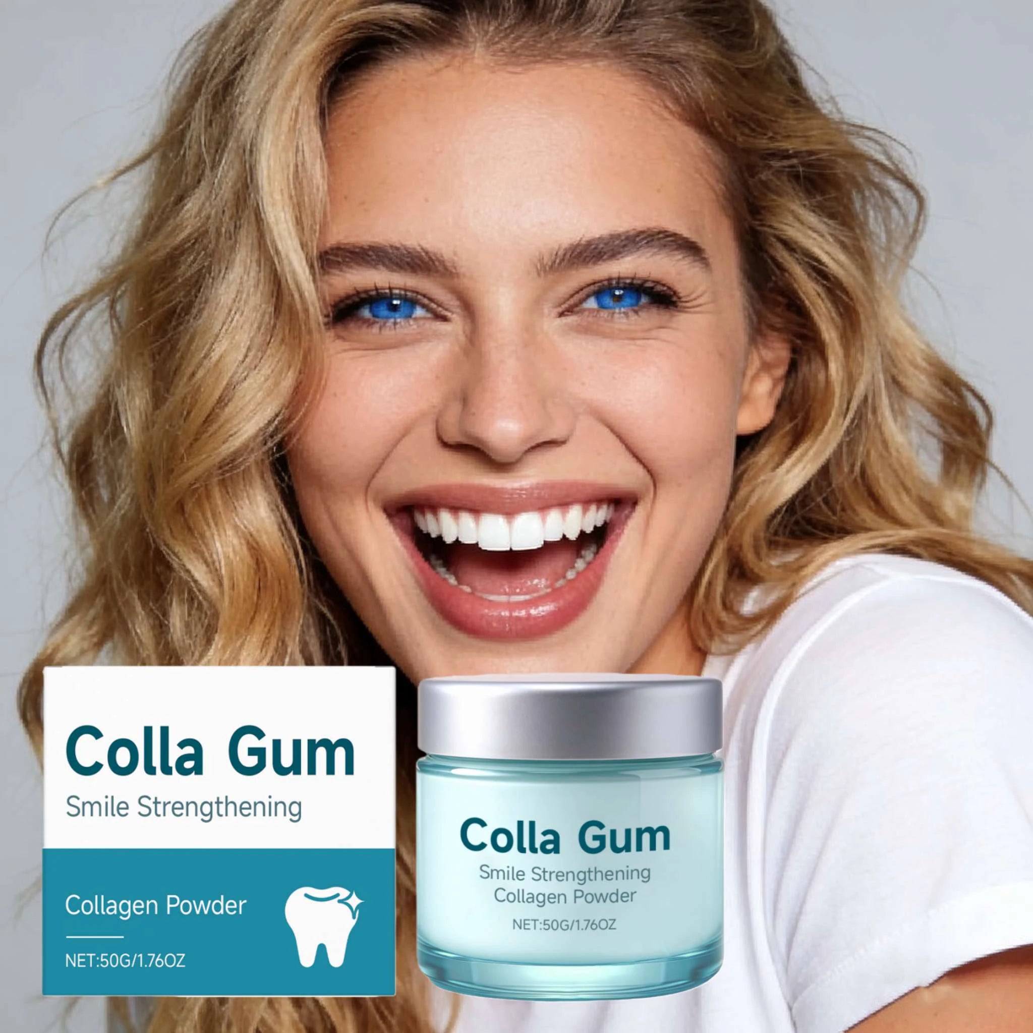 Poudre Dentaire au Collagène – Blanchiment, Soin des Gencives & Haleine Fraîche 50g