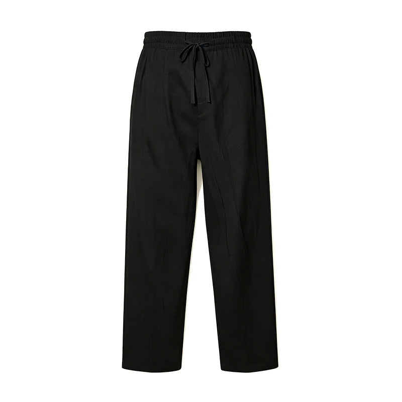 Pantalon Lin Homme Coupe Droite Ample Taille Élastique Cordon Léger Respirant Casual Plage Bureau Beige Noir Blanc – CLEVI Paris