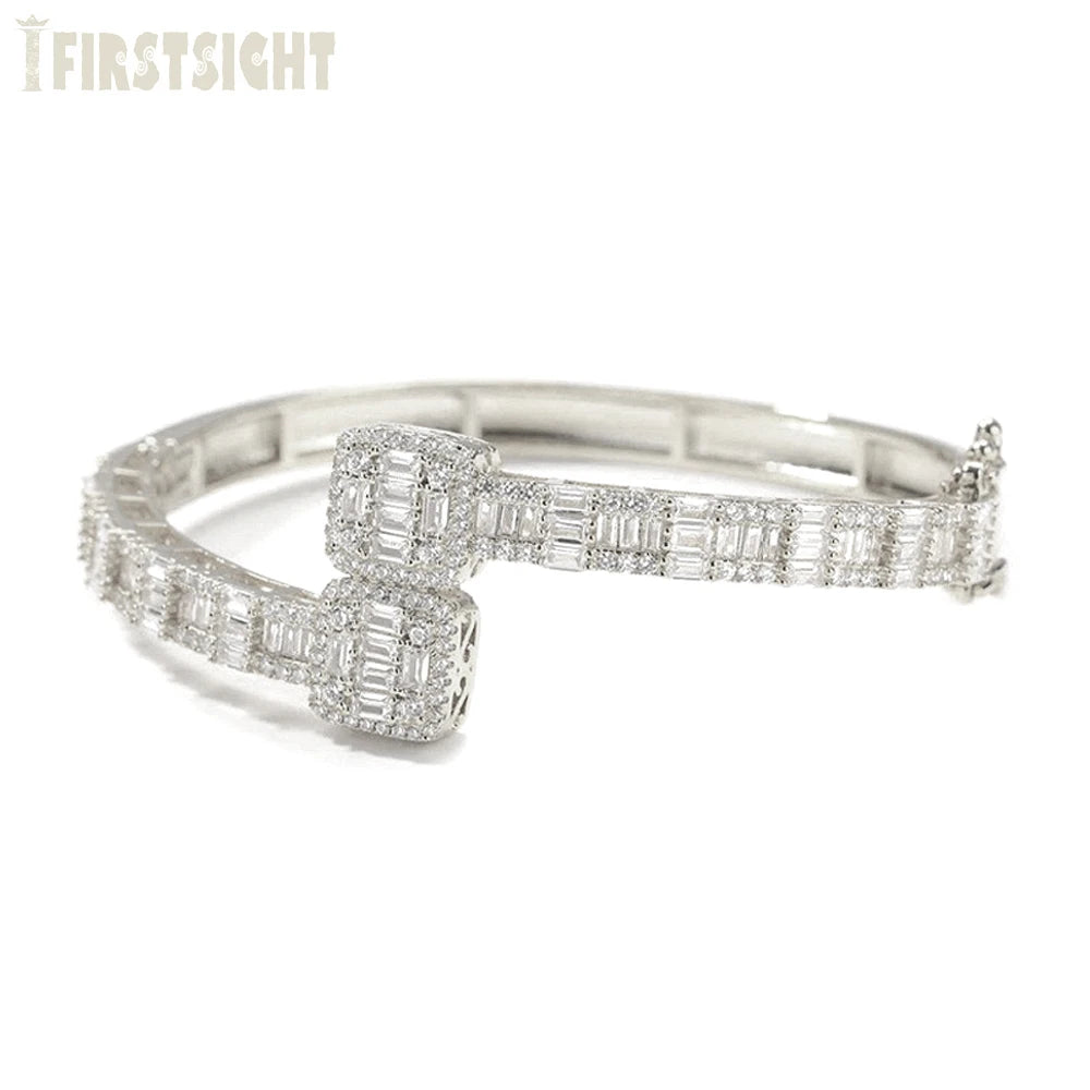 Bracelet Charm Iced Out Zircon Carré – Cuivre Plaqué Or Rose, Or ou Platine, Sertissage Griffe, Mixte Hip Hop, 17-19 cm – CLEVI Paris