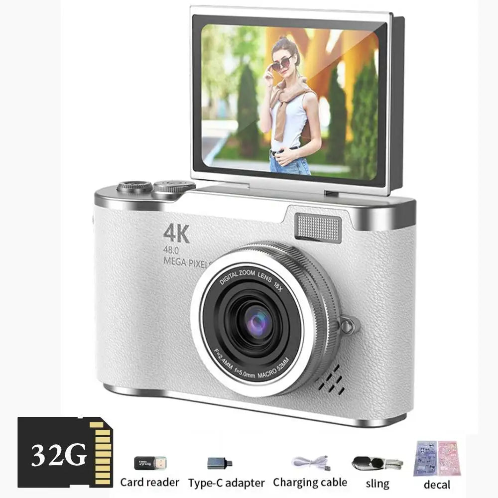 Appareil Photo Numérique CCD 48MP 4K Zoom 8x Écran Selfie 180° | Filtres Beauté Cadeau