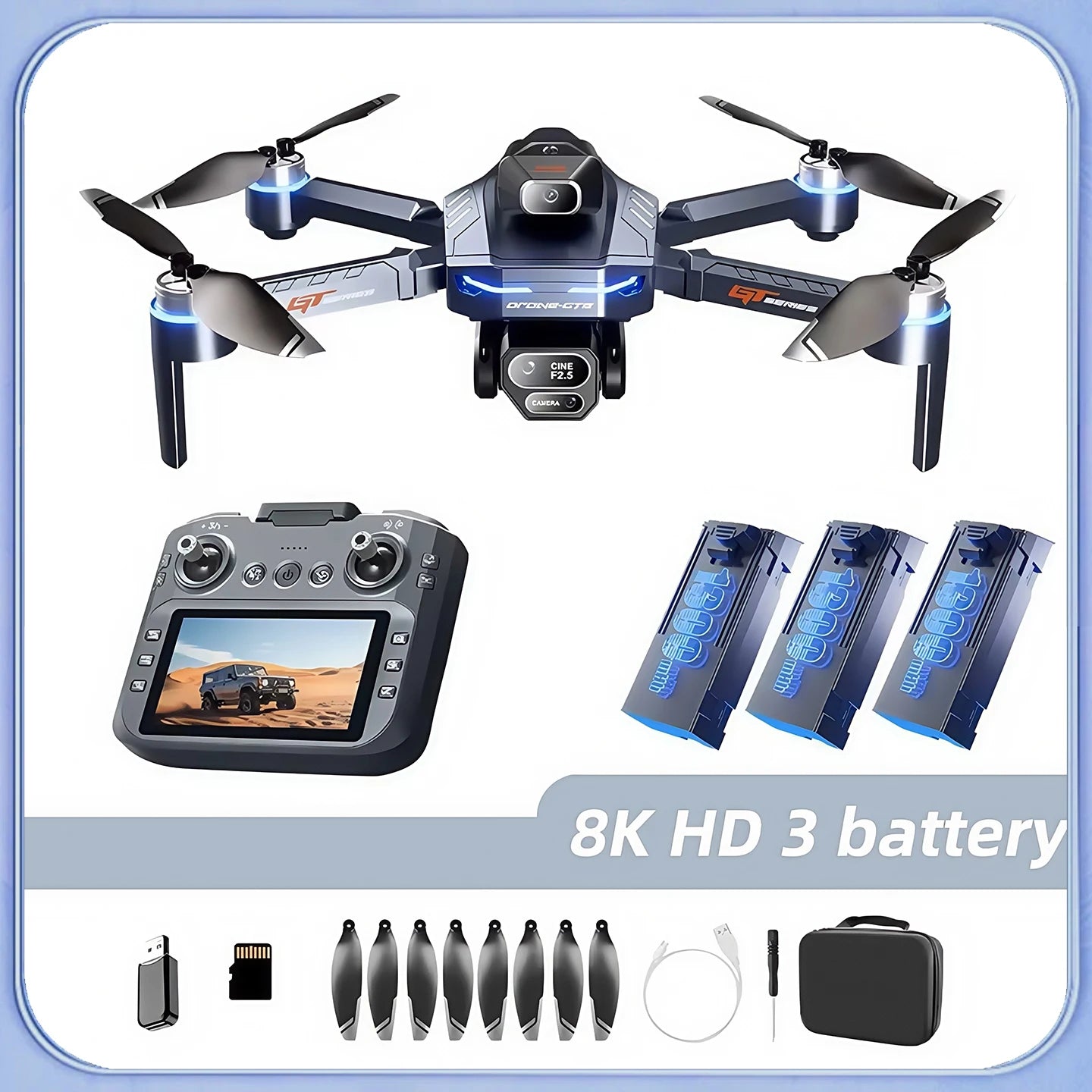Drone LS GT8 8K Double Caméra FPV – Moteur Brushless, Écran 4,3", Évitement d'Obstacles, Flux Optique, Portée 3000m, 177g
