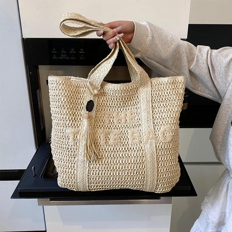 Sac Tote en Paille Tressée Style Français — Grande Capacité, Plage & Quotidien | CLEVI Paris