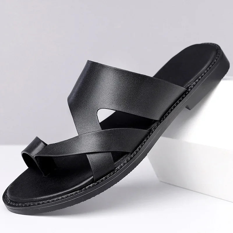Sandales Homme Été – Microfibre, Antidérapantes, Bout Entrelacé, Style Français | Marron Foncé ou Noir