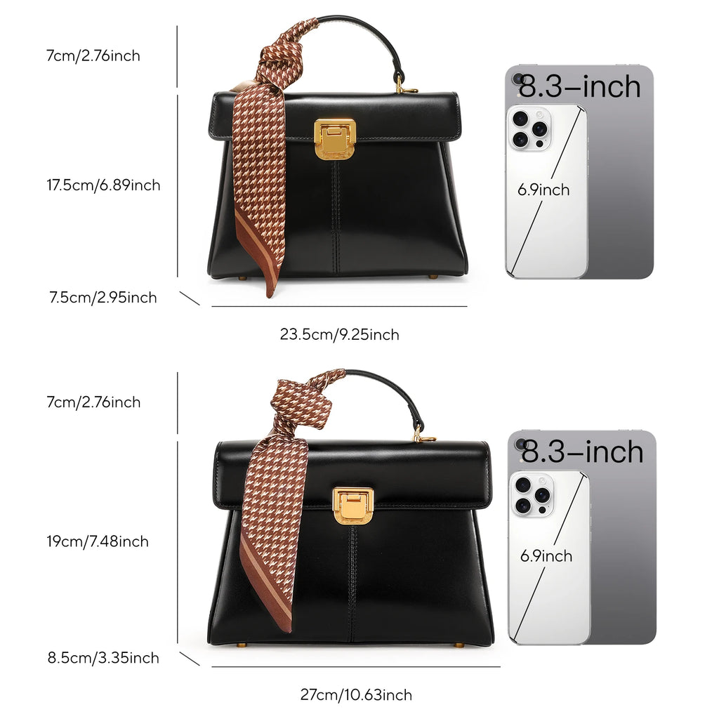 Sac à Main Femme en Cuir Véritable avec Foulard – Sac Épaule Luxe | 5 Coloris | 23.5x17.5x7.5cm