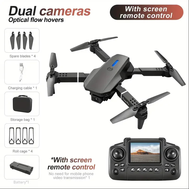Drone E88 Pro 2025 – Double Caméra HD, Écran Intégré, GPS, Décollage Automatique – CLEVI Paris