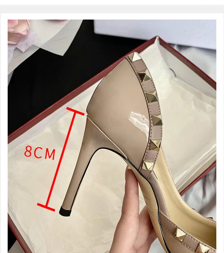 Escarpins Femme Talons Aiguilles Cuir Verni Rivets – CLEVI Paris