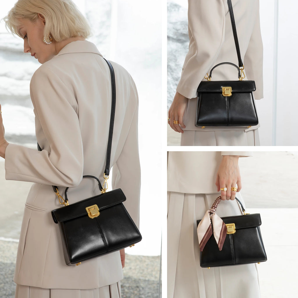 Sac à Main Femme en Cuir Véritable avec Foulard – Sac Épaule Luxe | 5 Coloris | 23.5x17.5x7.5cm
