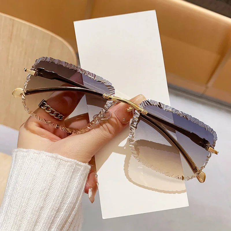 Lunettes de Soleil Rimless Léopard Miroir Vintage Élégantes Femme – CLEVI Paris