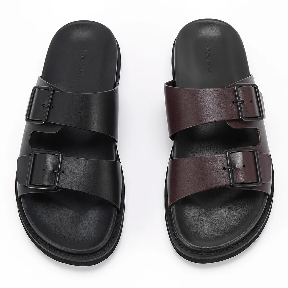 Sandales Homme Cuir de Veau Véritable – Boucle, Antidérapantes, Style Birkenstock | Noir ou Café