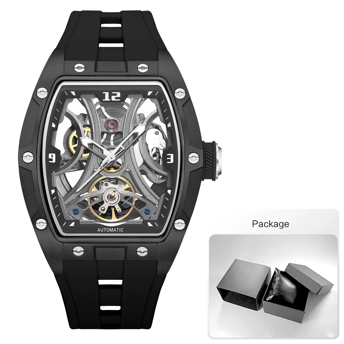 MEGIR Montre Automatique Homme Squelette Transparent Tonneau Acier Silicone Sport – CLEVI Paris