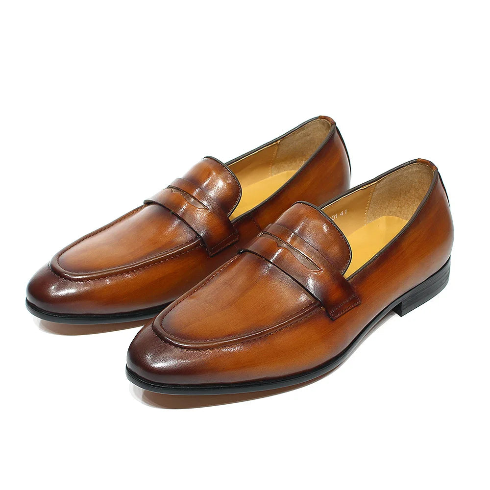 Penny Loafer Cuir Véritable Homme Peint à la Main Slip-On Mariage & Business – CLEVI Paris