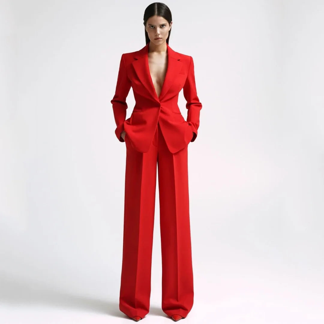 Tailleur 2 Pièces Femme Blazer Pantalon Revers Cranté 13 Coloris – CLEVI Paris