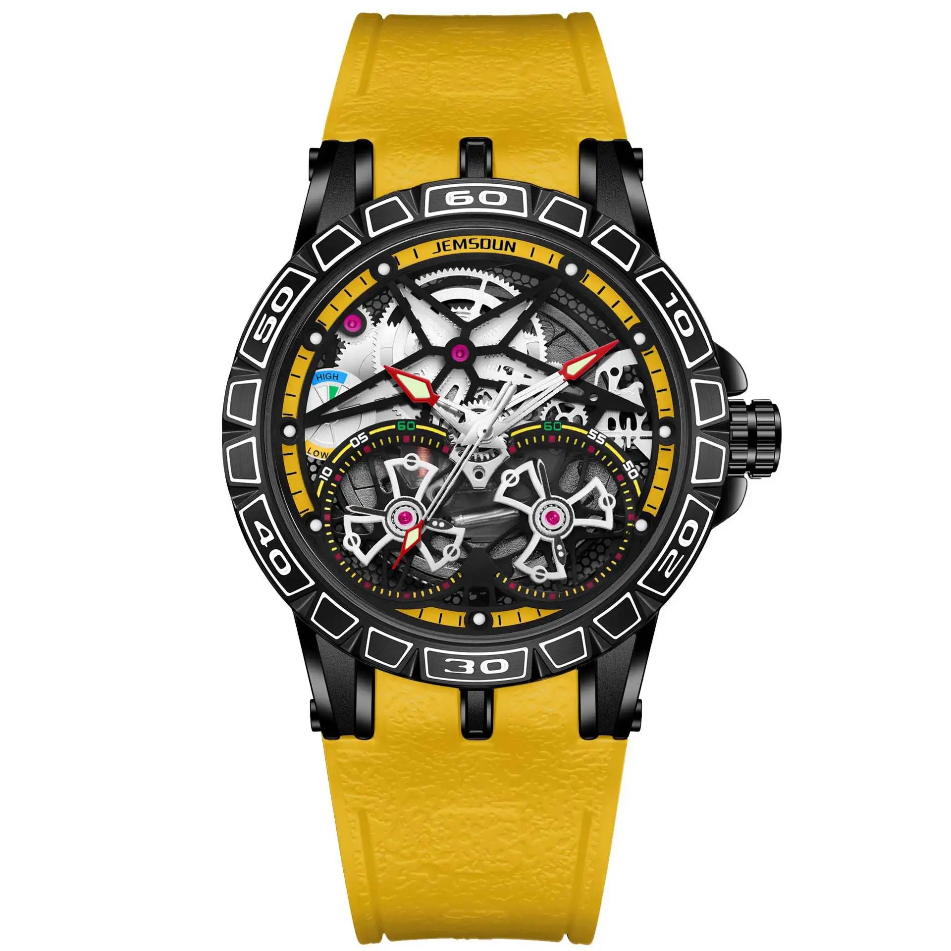 Montre Homme Mécanique Manuel Double Volant Cadran Creux Lumineux Silicone W056 – CLEVI Paris