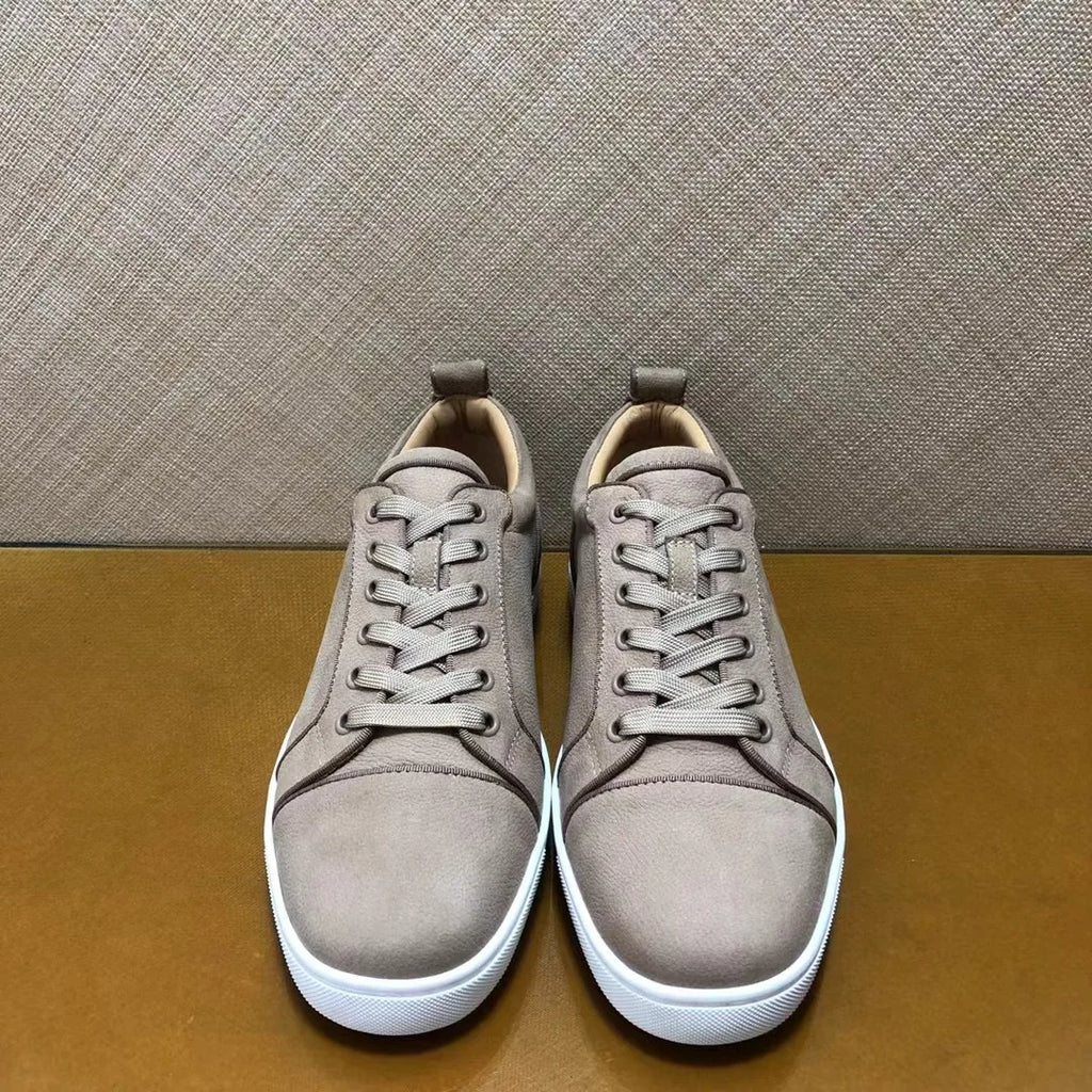 Sneakers Basses Cuir Véritable Gris Homme – Semelle Rouge, Sans Rivets, Tailles 35-48 – CLEVI Paris