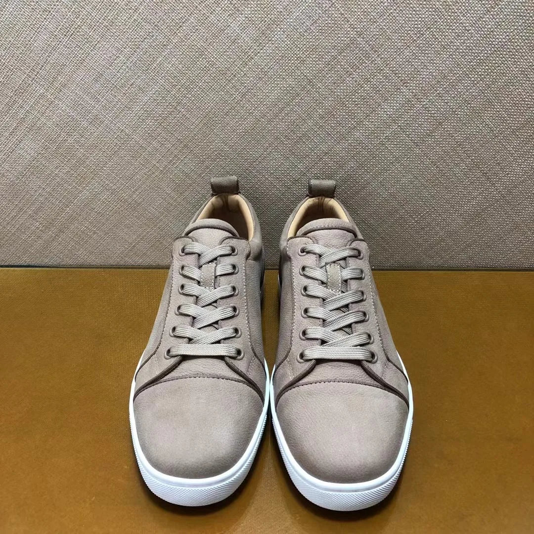 Sneakers Basses Cuir Véritable Gris Homme – Semelle Rouge, Sans Rivets, Tailles 35-48 – CLEVI Paris