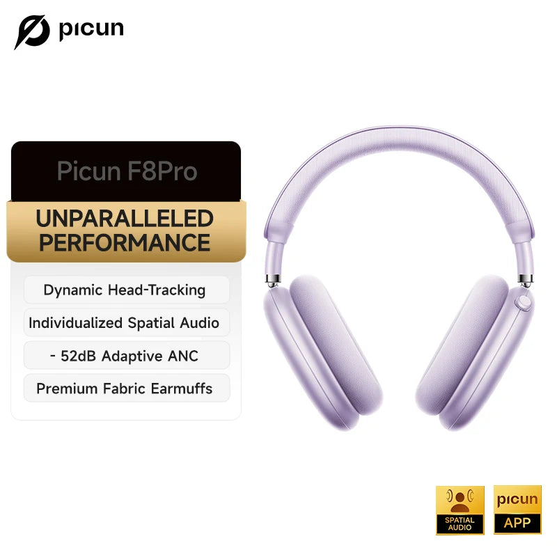 Casque Picun F8 Pro ANC -52dB Spatial 3D Head Tracking BT 5.4 140h 5 Micros ENC – CLEVI Paris