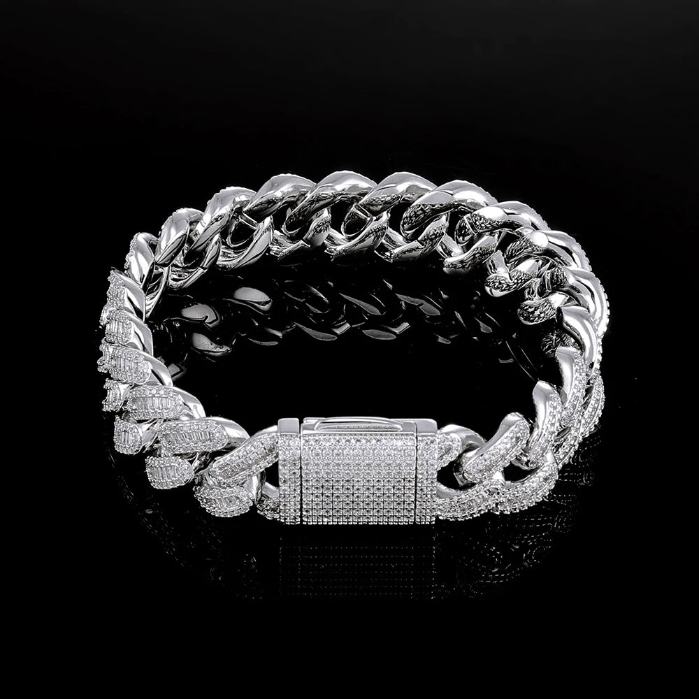 Chaîne Cubaine ESKEEM Hip Hop Iced Out Zircon 5A Baguette 12-15mm Or Argent Collier Bracelet – CLEVI Paris