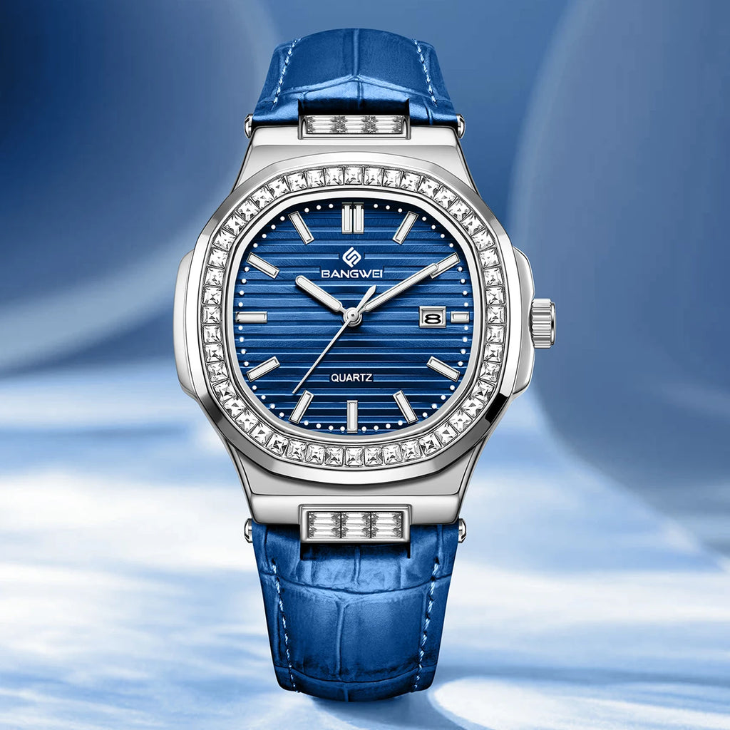 Montre Quartz Femme BANGWEI 8823 Carrée Diamants Bracelet – CLEVI Paris