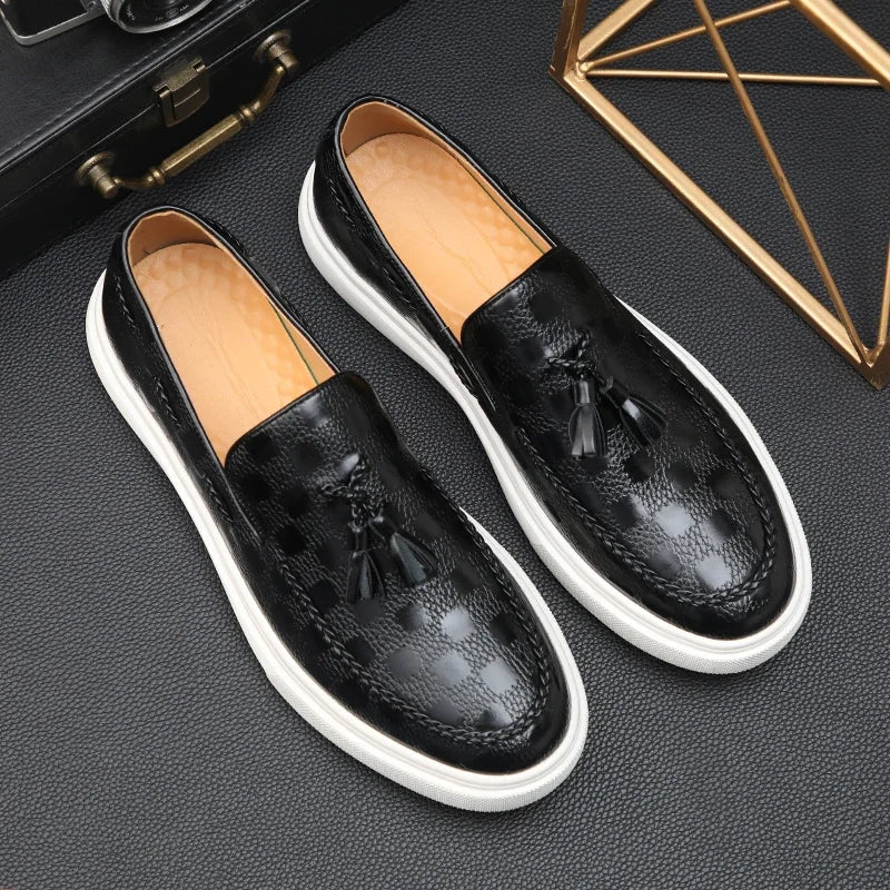 Mocassins Homme Cuir Embossé Style Britannique — Slip-On, Semelle Épaisse, Respirants, Pointures 38-46 | CLEVI Paris