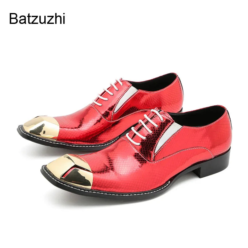 Oxford Homme Cuir Luxe Lacets Bicolore Rouge & Argenté – CLEVI Paris