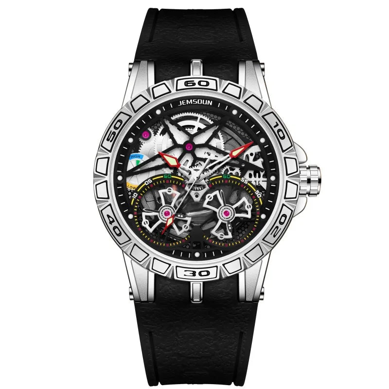Montre Homme Mécanique Manuel Double Volant Cadran Creux Lumineux Silicone W056 – CLEVI Paris