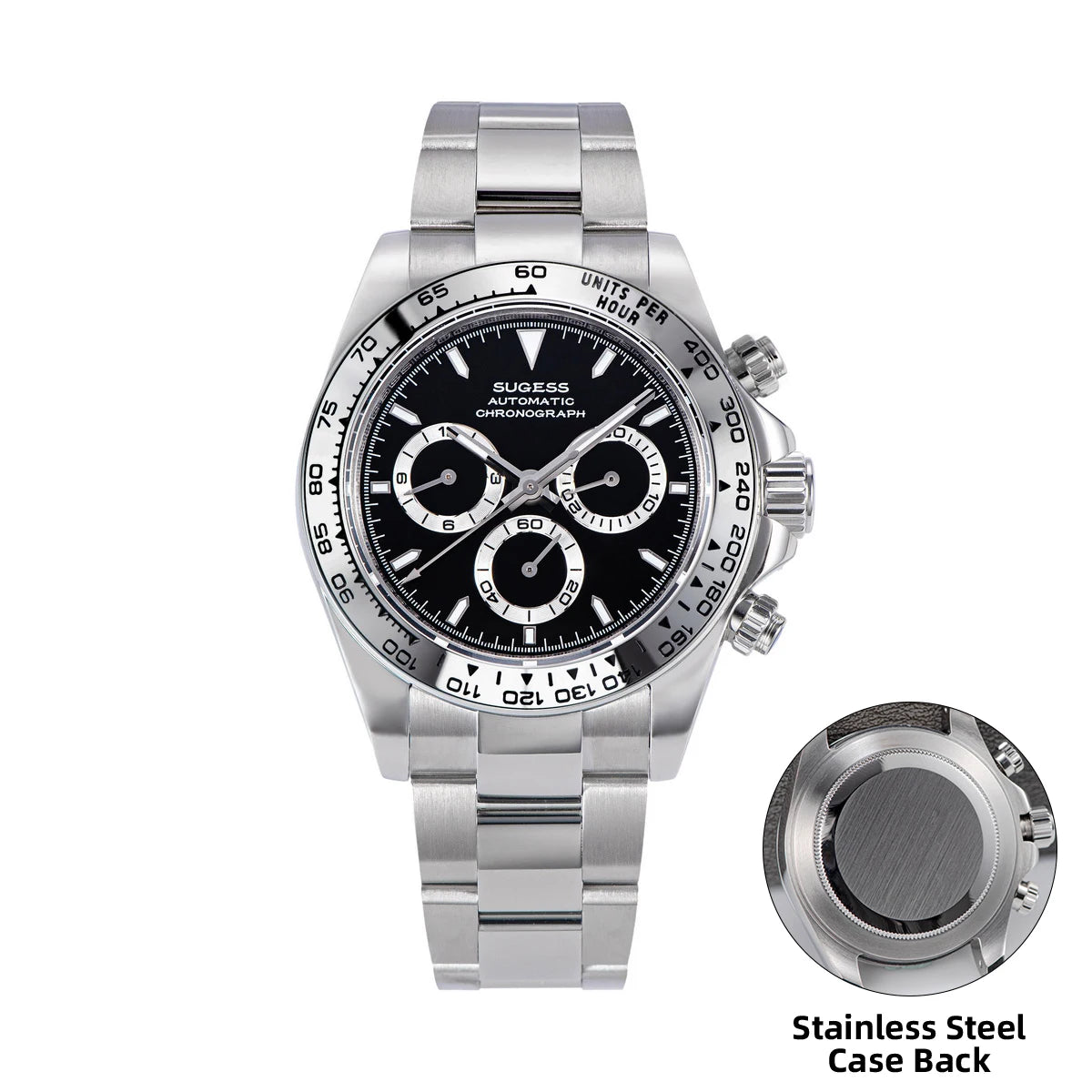 SUGESS Montre Automatique Homme Chronographe Peacock SL-4801 Saphir Acier 39mm 50m – CLEVI Paris