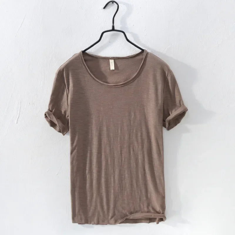 T-Shirt Homme 100% Coton – Coupe Slim, Col Rond, Léger & Respirant, Style Rétro