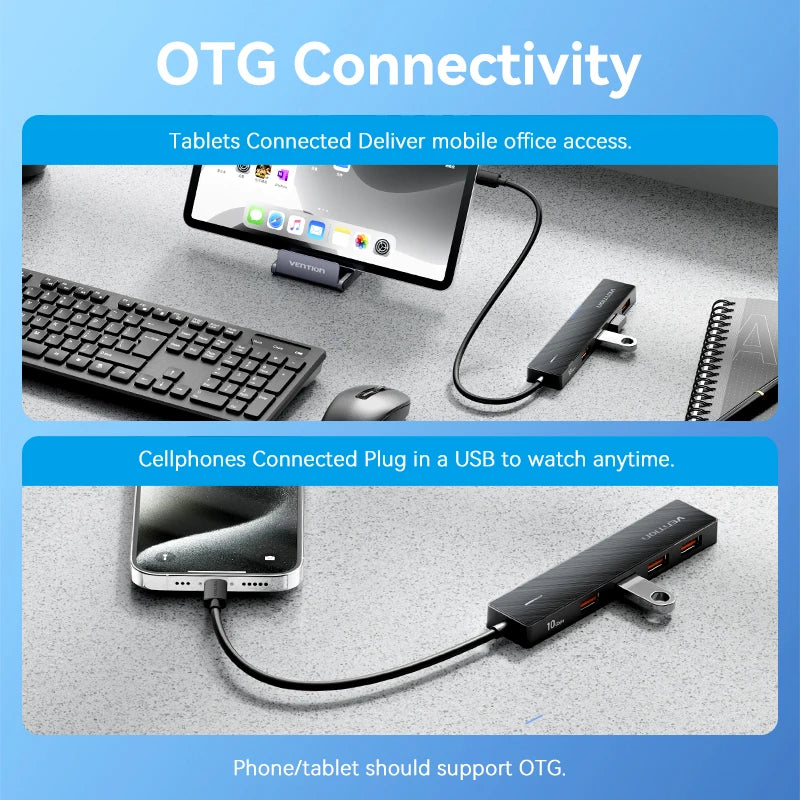 Hub USB-C 3.2 Gen2 Vention 5 Ports 10Gbps Compact MacBook iPad PC – CLEVI Paris