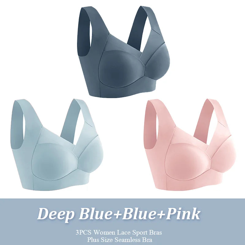 Lot de 3 Soutiens-Gorge Sport Sans Armature | Dentelle, Sans Coutures, Grande Taille – CLEVI Paris